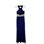 Speechless Lace and Jersey Y-Neck Dress Beaded Waist 5 Navy Blue Party Dress Photo 4