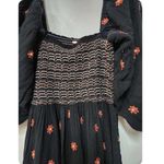 Free People  Dahlia Embroidered Maxi Dress Black Combo Smocked Floral  B37 Photo 5