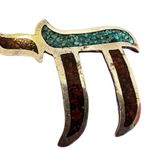 Sterling Silver Turquoise & Red Coral Chai Pendant Southwestern Navajo Style Photo 7