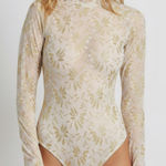 Aria Gold Floral Lace see through Bodysuit Photo 0