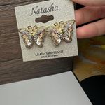 Pink Rhinestone Butterfly Gold Tone Insect Large Stud Pierced Earrings Natasha Photo 8