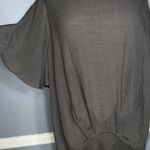 Umgee Lightweight Gray Short Flutter Sleeve Tulip Front Hemline Tunic Blouse L Photo 5