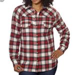 Jachs  Girlfriend Bae womens maroon white plaid button down collar flannel shirt Photo 0