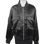 Beginning Boutique Black Satin Zip Up Long Sleeve Bomber Jacket Coat Size 6 Photo 0