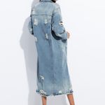 3xHP💝Women’s distressed denim maxi jacket sz sm Blue Photo 1