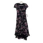 Patrons of Peace Boho Floral Black V-Neck Short Sleeve Floral Maxi Dress Small Photo 1