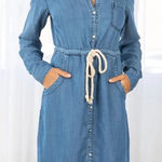 Lovestitch  Blue Chambray Button Up Collared Long Sleeve‎ Tencel Mini Shirt Dress Photo 0