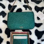 Kate Spade Teal Glitter Clutch with Gold Chain Photo 4