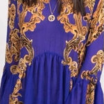 Free People  Intimately Size Small Royal Blue Gold Sheer Dress Cover Up Oversized Photo 0