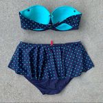 Spanx Polka Dot Bikini Top & Skirted Bottoms teal navy size 10 Photo 2