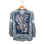 Diane Von Furstenberg  DVF Chrystie Print Silk Leaf Blue Blouse Top 4 Photo 1