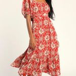 Lulus Rust Red Floral Midi Dress Photo 1