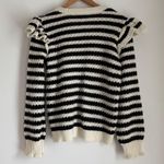 Loft  Striped Ruffle Shoulder Crewneck Sweater Long Blouson Sleeves Black Size XL Photo 4