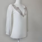 Billabong Vintage Y2K Cotton Off-White Lace V-Neck Long-Sleeve BlouseTop Small Photo 3