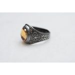 Source Unknown NWOT Art Deco Engraved Silver Tone Band Amber Cut Glass Stone Sizes 9 & 11 Rings Photo 2