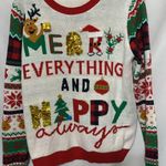 No Boundaries  Junior size XL Merry Everything Sweater - Red, Green, Gold, White Photo 2