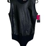 Commando Faux Leather Bodysuit Large Black Womens Croc Embossed Sleeveless Photo 0