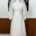 Stunning Vintage 1960s Embroidered Lace Wedding Gown & Veil! White Size 10 Photo 0
