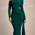 Club L Emerald Green Asymmetric Maxi Dress w/off the should drape  Wedding Guest Dress Photo 0