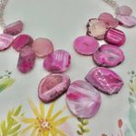 Barse Pink Slice Agate & Rose Quartz Sterling Silver Necklace Photo 1