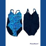 Aqua Green  Swimsuit Blue Green & Black High Thigh High Back Shoulder Strap M Photo 7