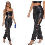Pretty Little Thing  Faux Leather Pants Sz 8 Buckle Straps Club Wear Feminine Photo 1