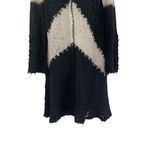 Free People  Cardigan Sweater Jacket Coat Mohair Wool Knit Long Duster Black Tan Photo 3