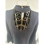 WAYF  Black Long Sleeve Deep V Cutout Bell Sleeve Blouse Size 8 Faux Pearl Button Photo 5