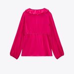 ZARA NEW ‎ WOMAN SIZE L RUFFLED BLOUSE TOP FUCHSIA V NECK LONG SLEEVE Photo 3