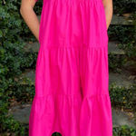 English Factory  Magenta Pink Short Puff Sleeve V-Neck Midi Dress Medium Photo 0