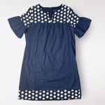 J.Crew Navy Blue White Bell Short Sleeve Fringe Polka Dot Shift Dress Size 8 Photo 0