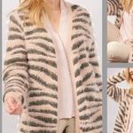Charlie Paige Dusty Rose & Gray Zebra Striped Eyelash Super Soft Cardigan PM Photo 0