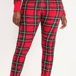 Old Navy High Waisted Plaid Waffle Knit Pajama Leggings NEW Pants Red Large Photo 0