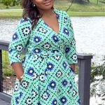 Snag Tights Blue Pearl Moroccan Print Cotton Blend Wrap Dress womens F 16 18 Photo 2