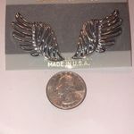 Vintage Silver Tone Retro Boho Wing Pierced Earrings Photo 5