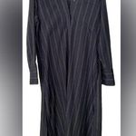 Vince  Navy & Brown Oversized 100% Silk Striped Long Sleeve Shift Shirt Dress; XS Photo 0
