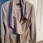 Blanc Noir Taupe Beige Asymmetric Ruffle Zip Up Soft Cozy Fleece Biker Jacket S Photo 11