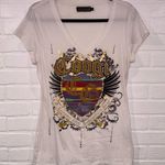 COOGI White and Gold Graphic Cap Sleeve Y2K Tee Photo 6