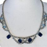 Vintage Royal Blue & Light blue Rhinestone Necklace Silver Tone Photo 0