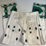 ZARA  Embroidered Linen Blend Pants White Green Aztec Design Pocket Blogger Fav S Photo 14