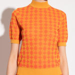 Tory Burch Jacquard Knit Mock-Neck Sweater Bright Bitter Orange Poppy NWT Mod Retro Vibe Photo 0