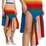 AMUR Asymmetrical Jacquard Knit Skirt in Rainbow Blue Photo 3