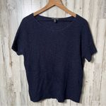 Eileen Fisher  Navy Blue Short Sleeve Knit Top Linen Blend Womens Small Photo 0