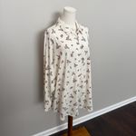 Lands' End Button-Up Shirt Tunic Collared Roll Tab Sleeves Floral Stretchy Cream Photo 1