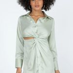 Princess Polly Sari Green Satin Long Sleeve Collared Mini Dress 8 Photo 0