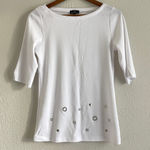 Marble 100% Cotton White Embellished Women's Top Photo 0