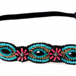 Anthropologie NEW -   Beaded Boho Headwrap Headband in Turquoise Red Gold & Black Photo 0