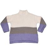 Ann Taylor Chunky Cable Knit Marled Striped Colorblock Turtleneck Sweater size S Photo 3