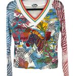 Faust Vintage Zebra Beaded Fringe Rainbow V Photo 0