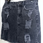 Hollister  Y2K Mall Goth Grunge Whimsigoth Black Denim Frayed Mini SkaterSkirt 00 Photo 0